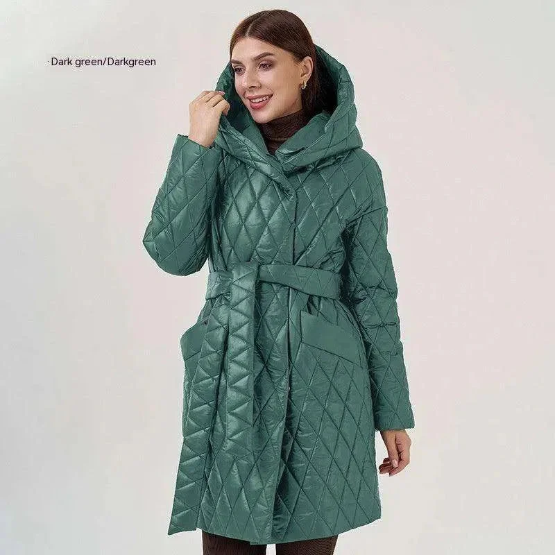 Women's Cotton-padded Jacket Slim-fit Lace Up Lapel Long-sleeved Coat