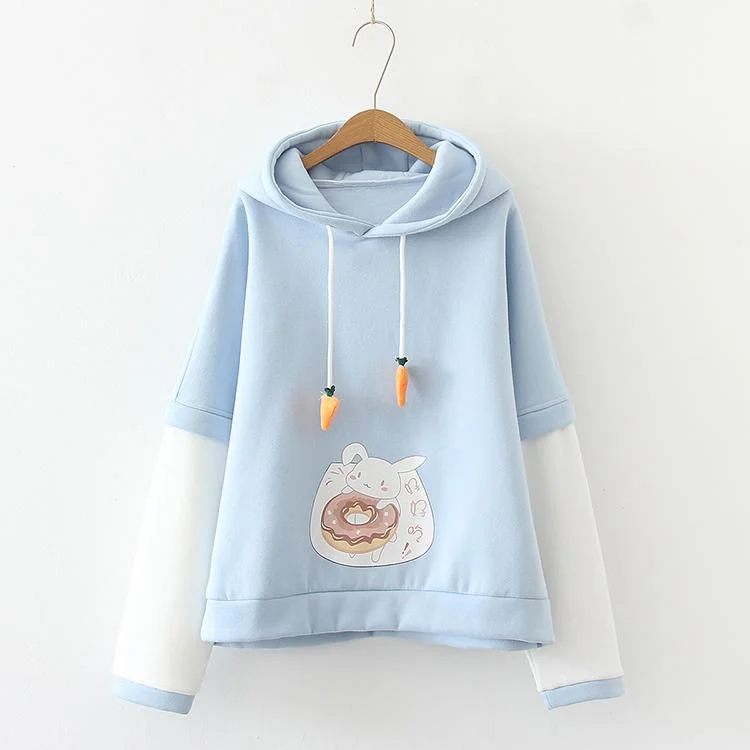 Women's Kawaii Rabbit Eating Sweet Buns Carrot Drawstrings Hoodies