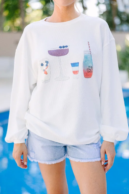 American Spirit White Graphic Corded Sweatshirt