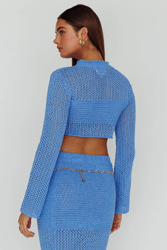 Bayside Long Sleeve Crochet Top Ocean