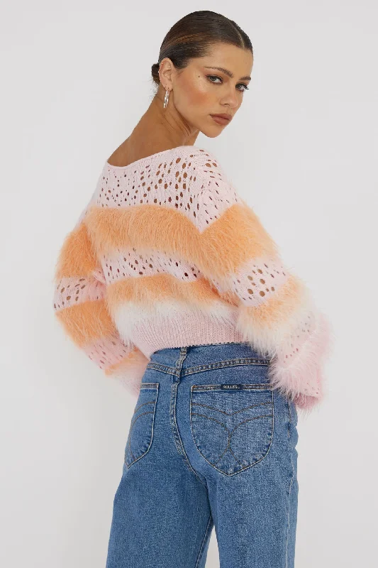 Borealis Fur Trim Knit Sweater Pink