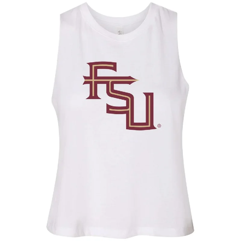 Capri Designs Women's Stacked FSU Racerback Crop Tank - White