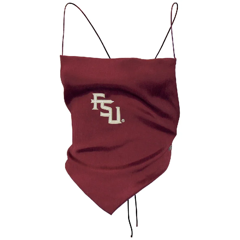 Hype & Vice Women's Stacked FSU Silky Tie-Back Crop - Garnet