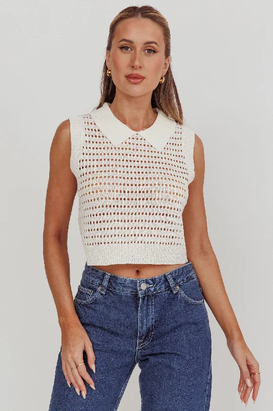 Daithi Collared Sleeveless Knit Top Ivory