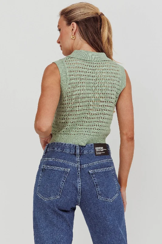 Daithi Collared Sleeveless Knit Top Mint