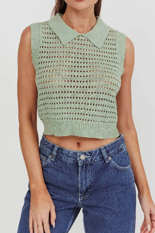 Daithi Collared Sleeveless Knit Top Mint