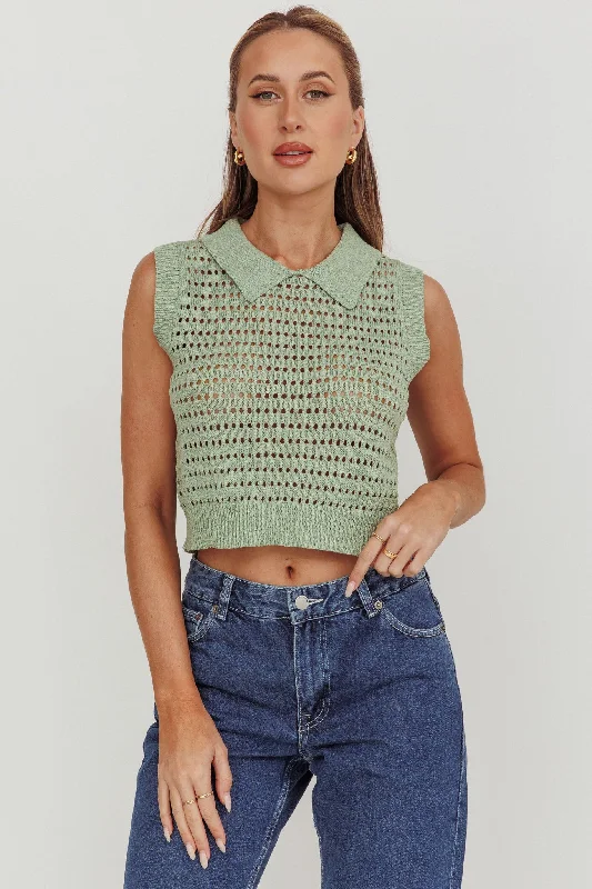 Daithi Collared Sleeveless Knit Top Mint