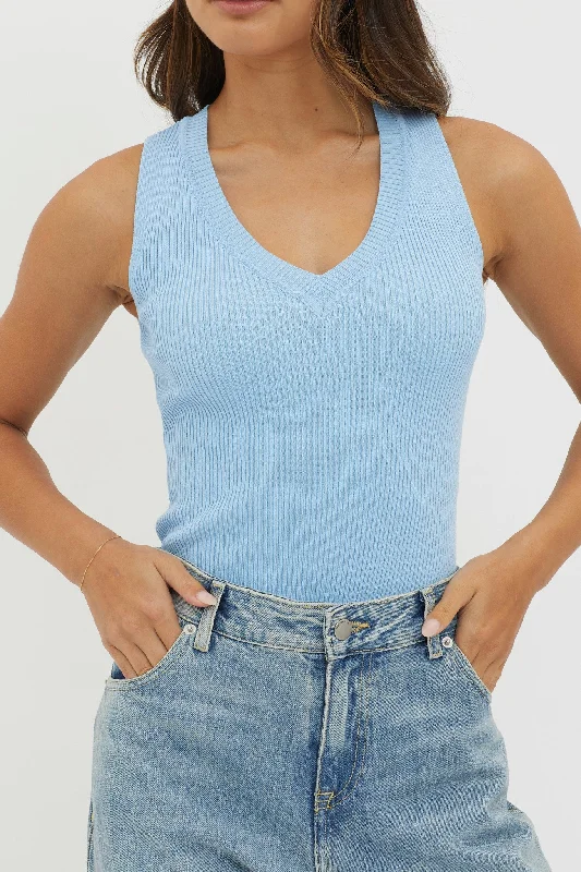 D'Lila V-Neck Ribbed Knit Top Baby Blue