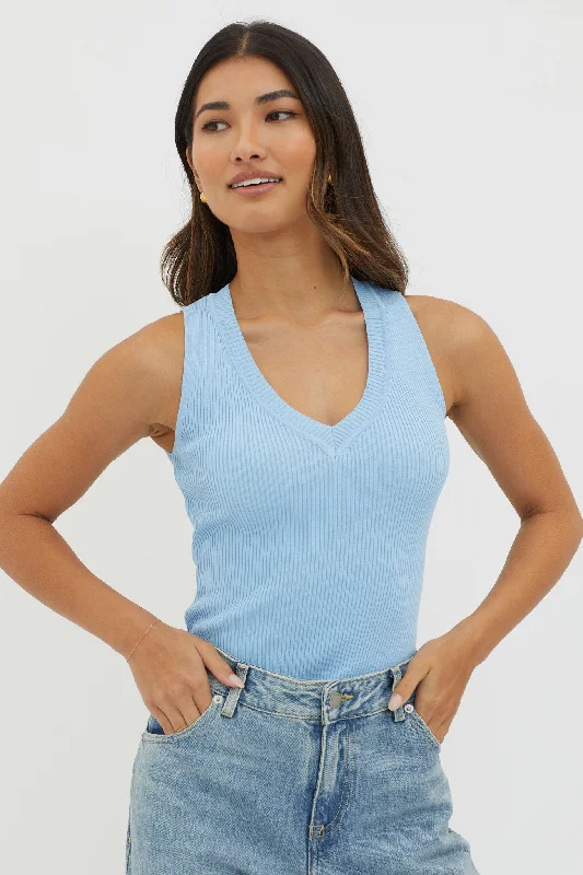 D'Lila V-Neck Ribbed Knit Top Baby Blue