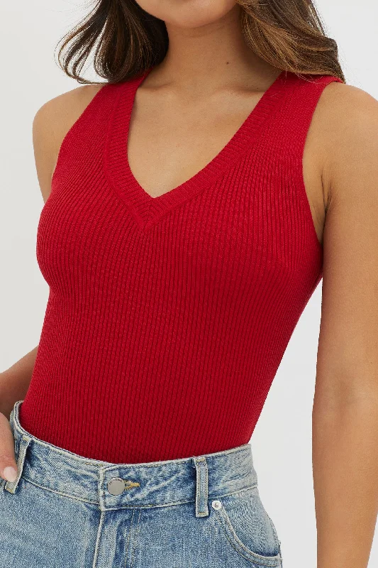 D'Lila V-Neck Ribbed Knit Top Maroon