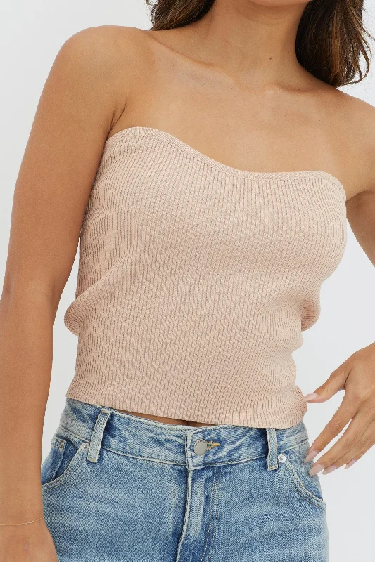 Flora Strapless Knit Top Mocha