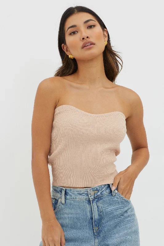 Flora Strapless Knit Top Mocha