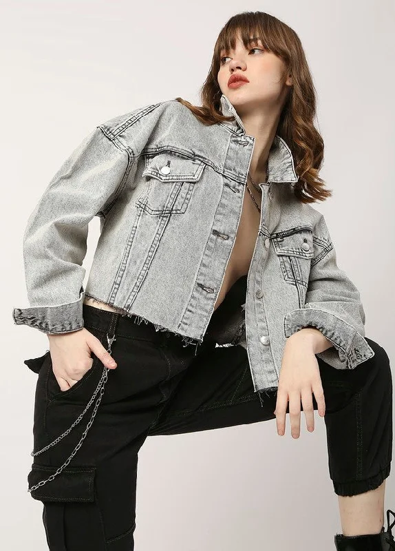 Grey Helens Oversized Crop Cotton Jacket