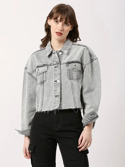 Grey Helens Oversized Crop Cotton Jacket