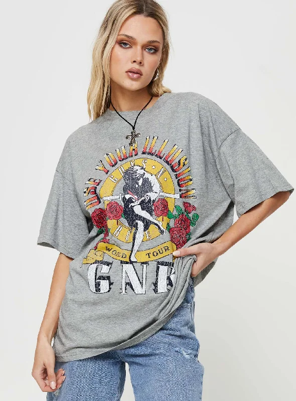 Guns & Roses Illusion Oversized Tee Grey