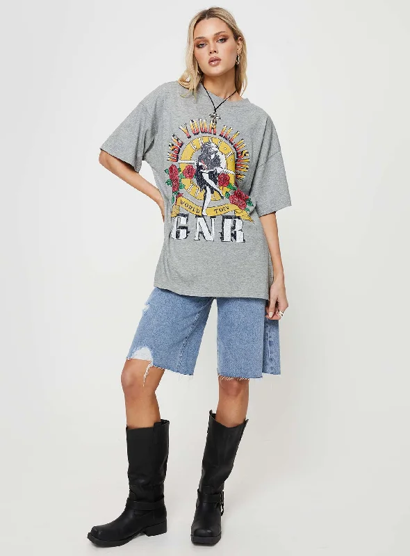 Guns & Roses Illusion Oversized Tee Grey