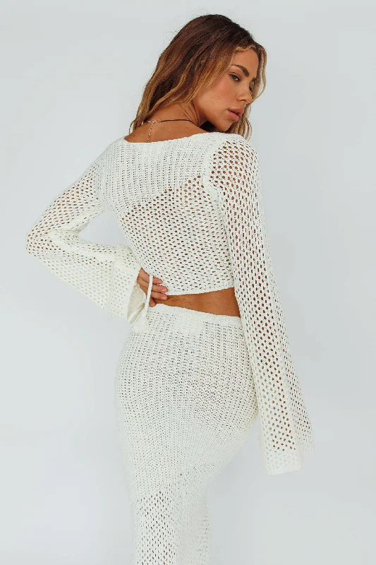 Jamaica Bell Sleeve Crochet Top White