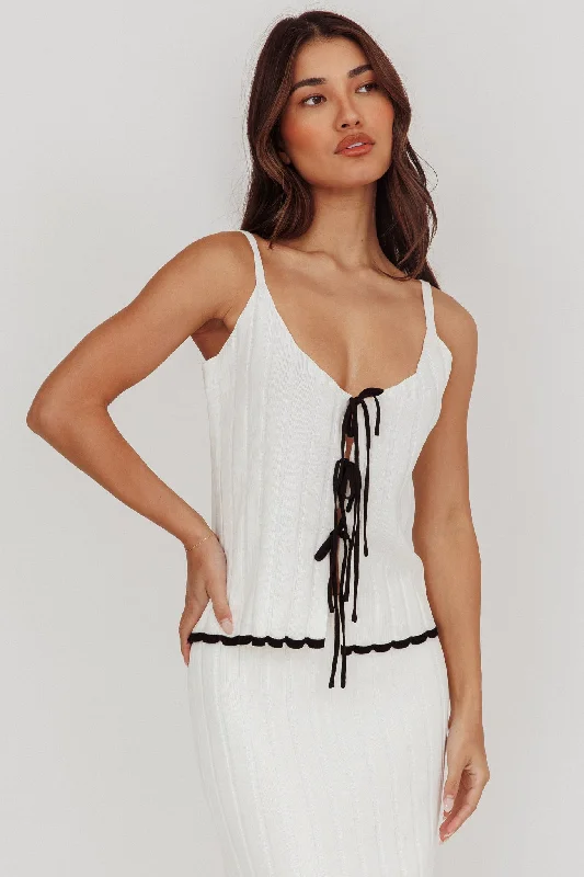 Liloh Tied Front Ribbed Cami Top White