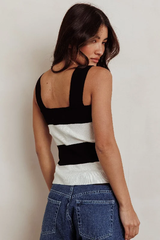 Lisa Striped Knit Tank Top Black White