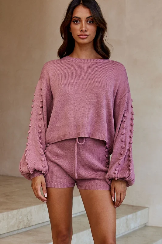 Modesto Long Balloon Sleeve Knit Sweater Rose