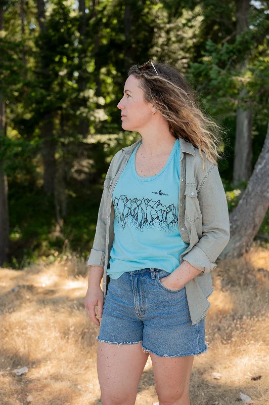 Mountain Roots - Women's Eco Racerback Tank - Turquoise - SALE