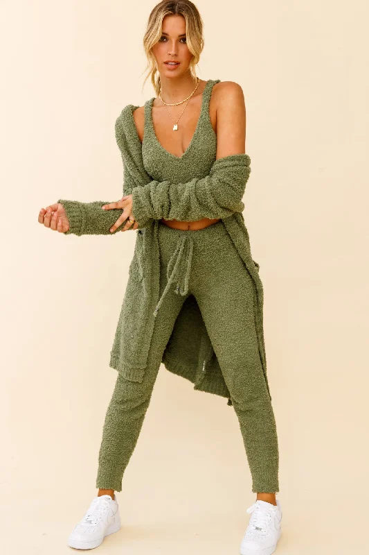 My Girl Fuzzy Knit Longline Pocket Cardigan Sage