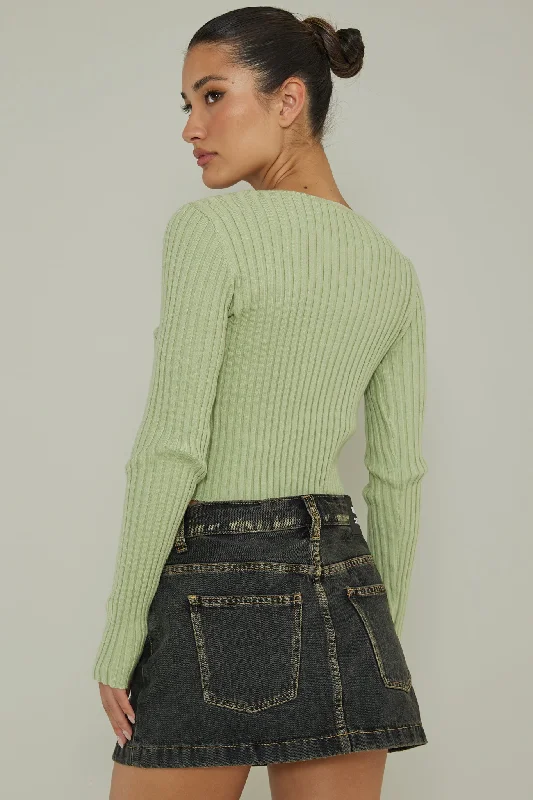 New School Long Sleeve Top Light Sage