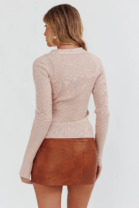 One Mind Cut-Out Neckline Knit Top Mocha