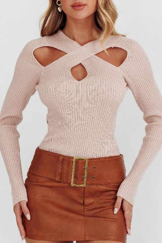 One Mind Cut-Out Neckline Knit Top Mocha