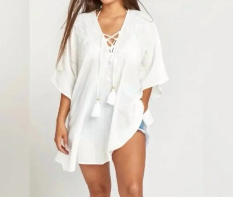 Peta Lace Up Tunic Top In White