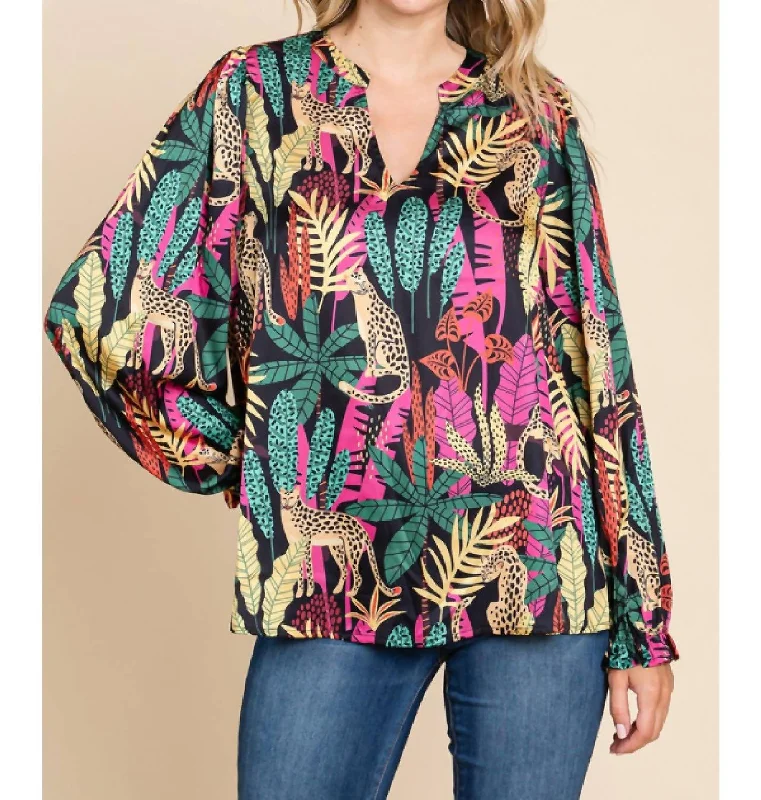 Satin Wild Print Top In Multi Colored