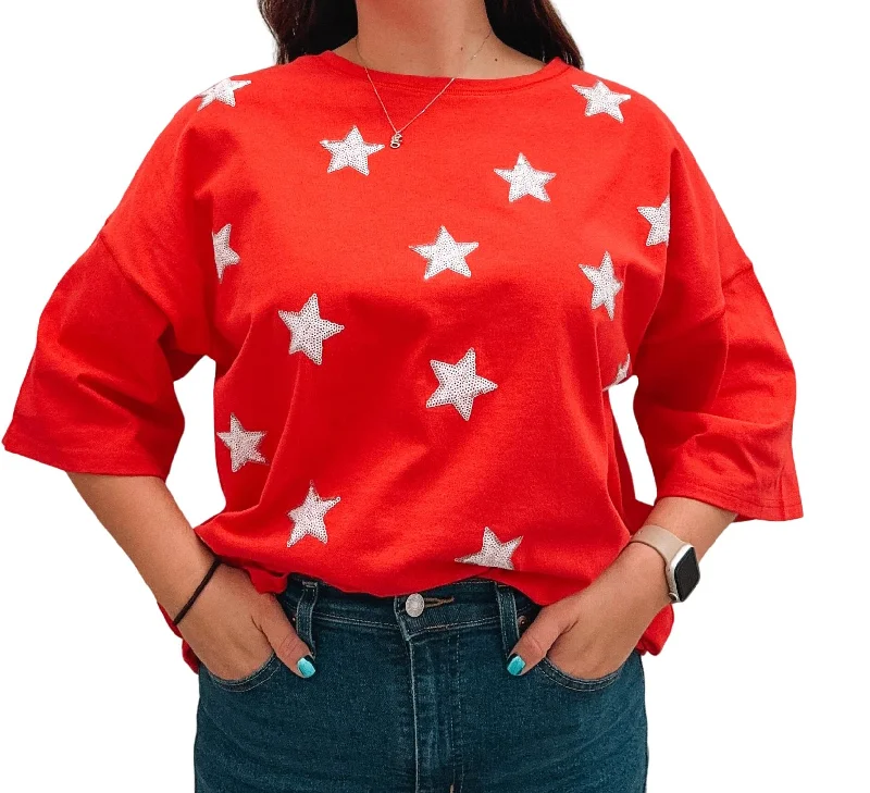 Sequin Star Top In Red