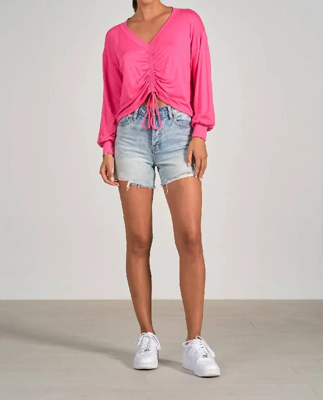 Shirred Front Top In Pink