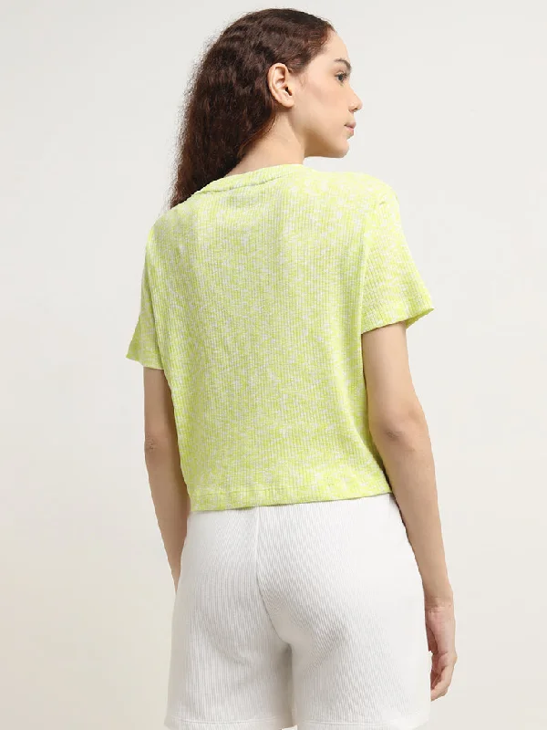 Studiofit Lime Ribbed-Textured T-Shirt