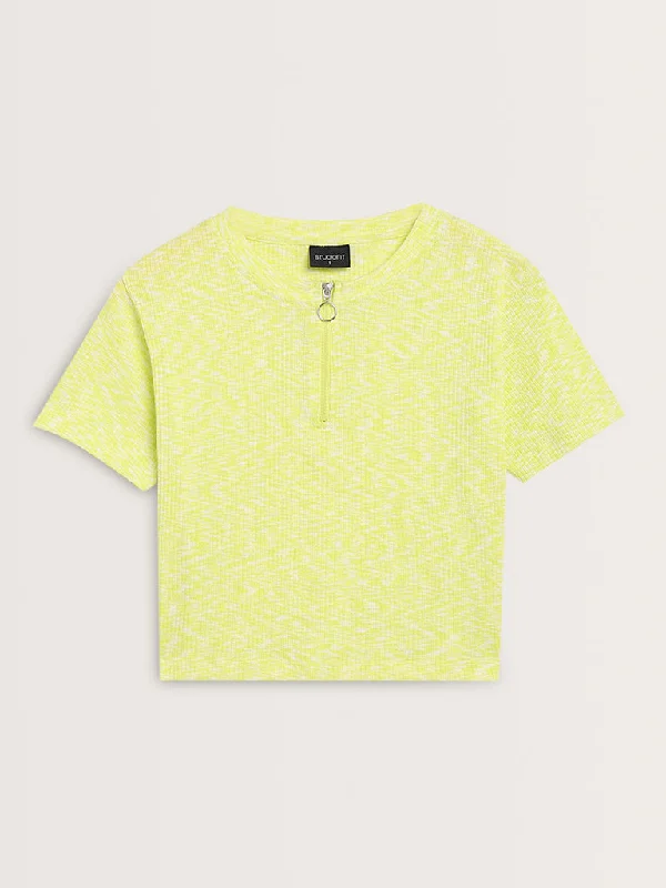 Studiofit Lime Ribbed-Textured T-Shirt