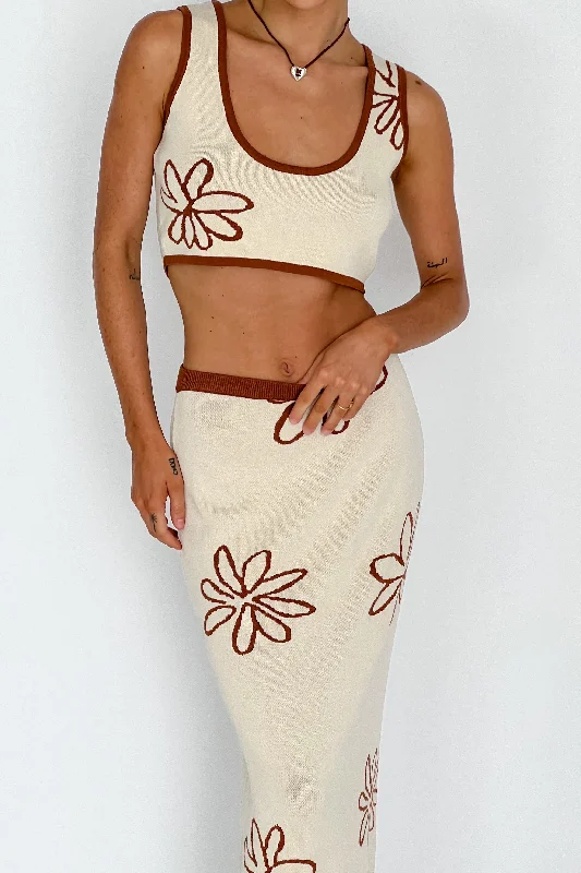 Sunland Knit Crop Top Flower Oat Mocha