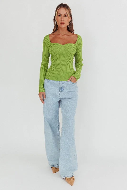 Switch Focus Long Sleeve Knit Top Matcha