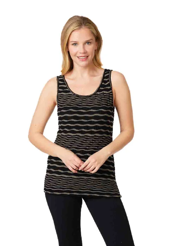 Tianello Taupe ""Stripe"" Knit ""Heidie"" Tank - Black