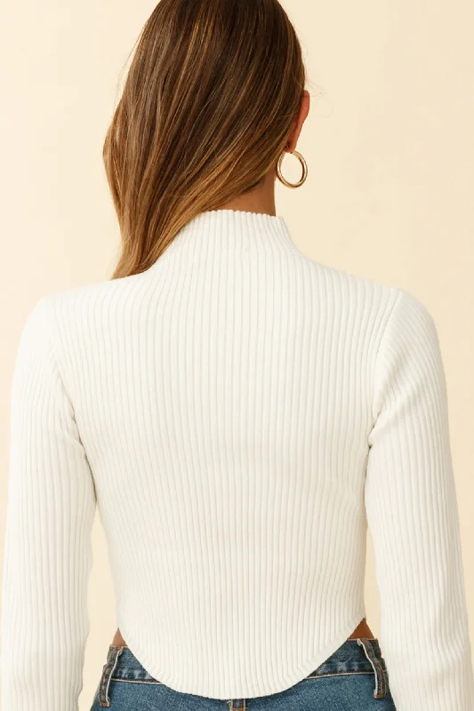 Tina Long Sleeve Ribbed Turtleneck Top Off White