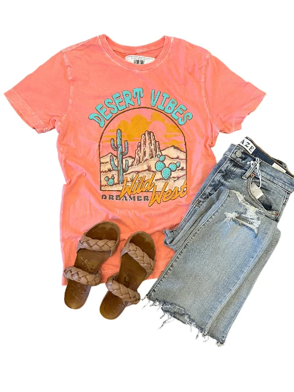 Women's Desert Vibes Wild West Mineral Wash Graphic Tee In Coral